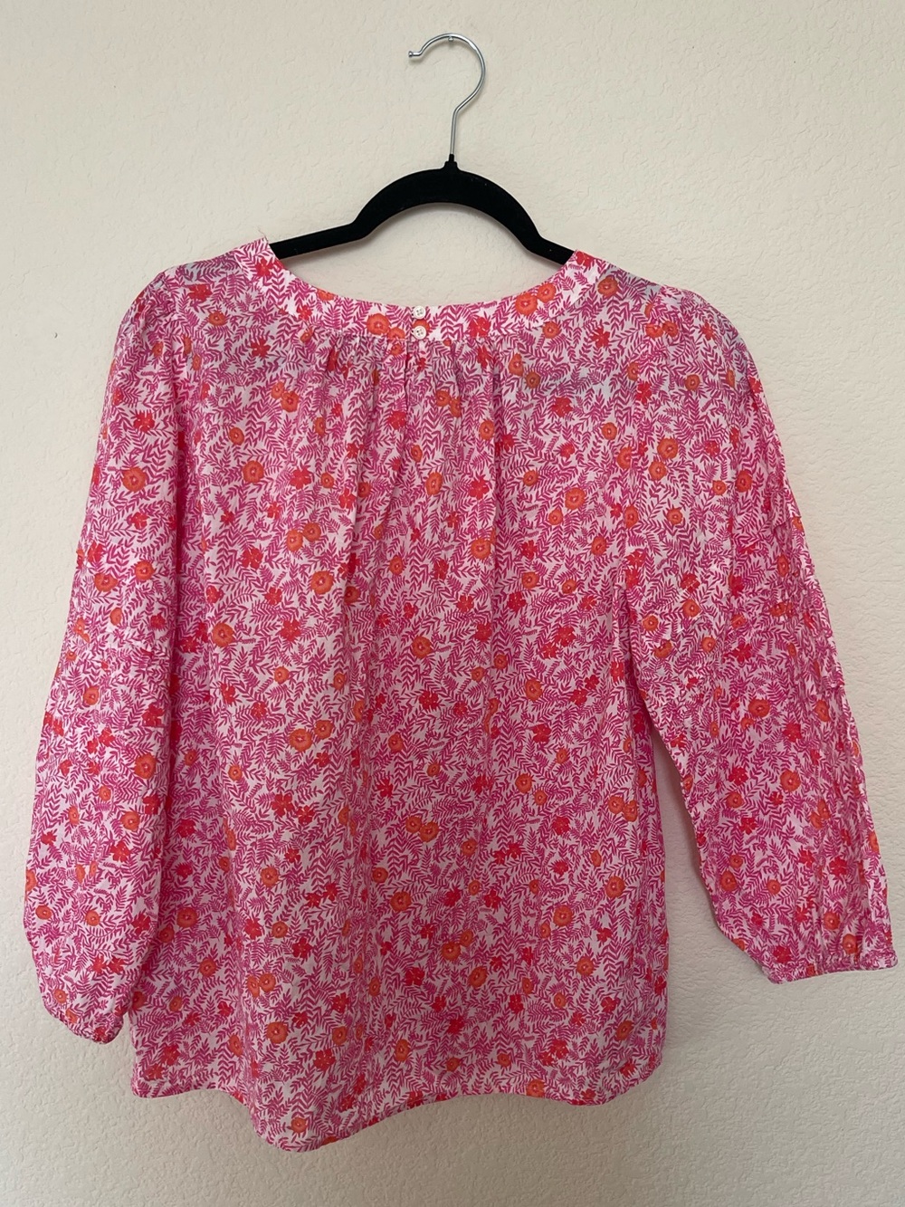 J.Crew Pink Floral Peasant Blouse Size Small 100% Cotton Puff Sleeve Top - Picture 5 of 8